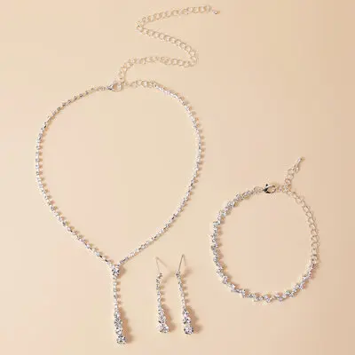 Classic Rhinestone Wedding Prom Necklace Earrings Bracelet Jewelry Sets (Set of 3) 