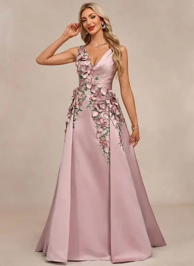 3D Floral Satin Maxi Dress