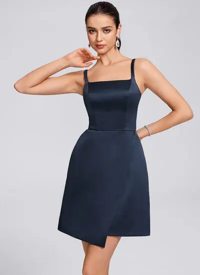 A-line Square Short Satin Homecoming Dress 