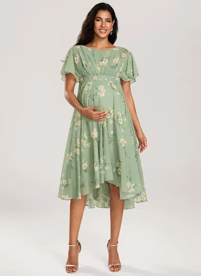 Corte em a plissado chiffon vestido de grávida