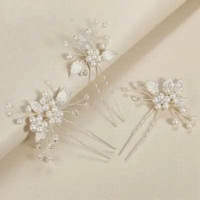 Crystal Perle Hårnåler Hårtilbehør bryllup Hårpynt (Sett med 3) 