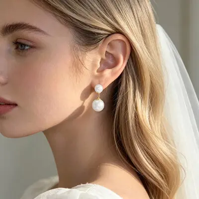 Simple perla pendientes de gota boda joyas ella