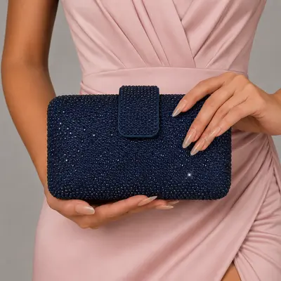 Casamento poliéster bolsas de embreagem em azul escuro