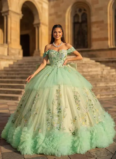 Klänning Balklänning/Prinsessa med Off-shoulder Korta ärmar Spets
