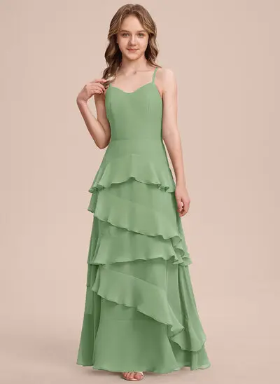 A-line Cascading Ruffles Chiffon Dress