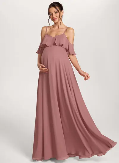 Umstandskleid in A-Linie mit Rüschen aus Chiffon