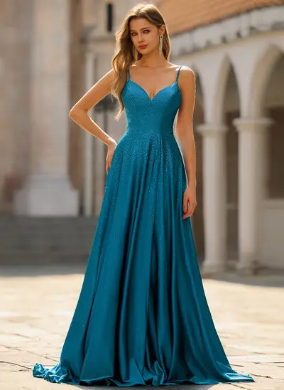 V-Neck Rhinestone Dress
