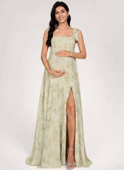 Kjole med A-linje Square Gulvlængde Chiffon Graviditetskjoler med Sløjfe 