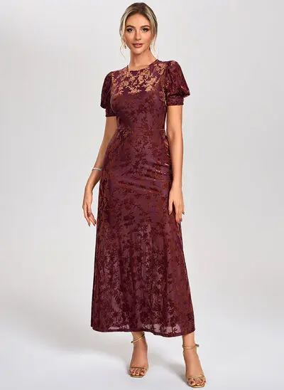 A-line Scoop Ankle-Length Velvet Cocktail Dress 