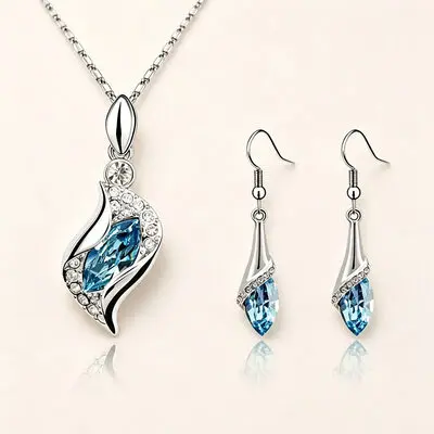 Vintage Rhinestone Cocktail Evening Necklace Earrings Jewelry Sets (Set of 2) 