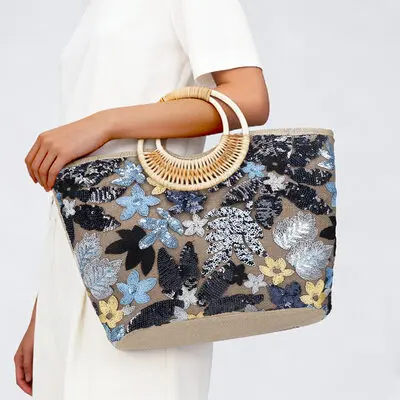 Flower Casual Cloth Evening Bags in Blue