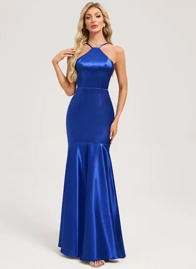 Trumpet/Mermaid Halter Floor-Length Stretch Satin Bridesmaid Dress 