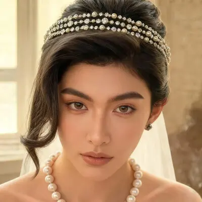 Perle Rhinestone Pannebånd Hårtilbehør bryllup Hårpynt 
