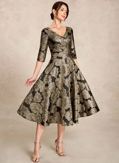 Corte em a decote em v plissado jacquard vestido