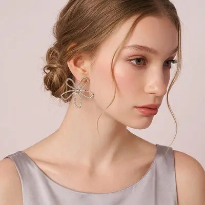 Blomst Rhinestone Statements-øredobber Formell og kvelds Smykker For kvinner