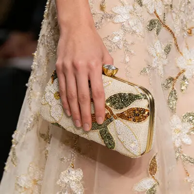 Flower Elegant Party Cloth Clutch Bags in Beige