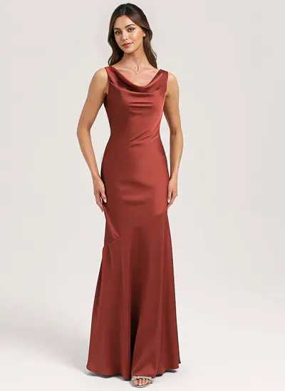 Trumpet/Mermaid Cowl Floor-Length Matte Satin Bridesmaid Dress 