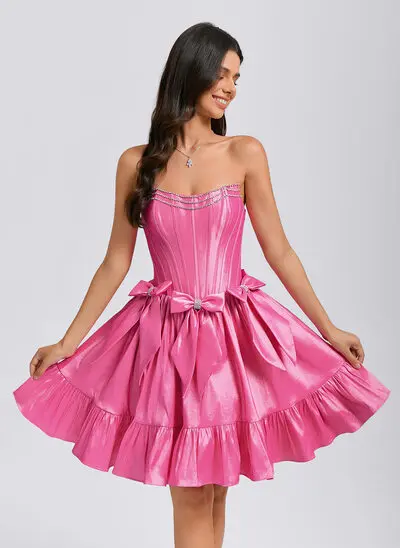 De baile/princesa decote em coração curto tafetá vestido de formatura com arco 