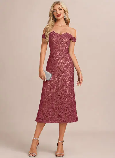 Off the Shoulder Lace Midi Dress