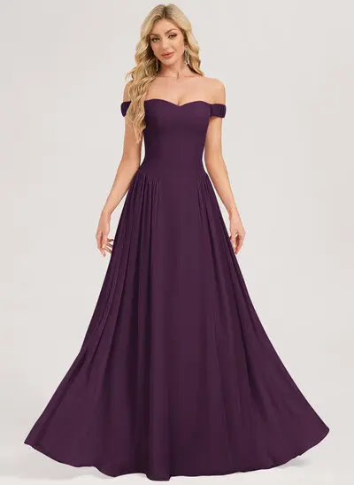 A-line Off the Shoulder Ruched Chiffon Dress