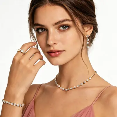 Strass intemporel mariage parures bijoux pour demoiselle d'honneur boucles d'oreilles collier bracelet et bague (lot de 4)