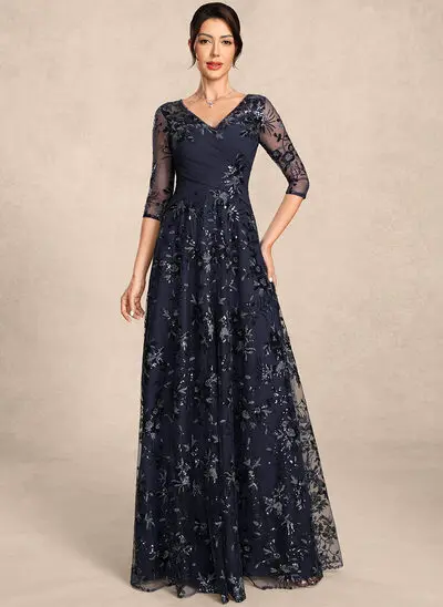 A-line V-Neck Embroidered Lace Dress