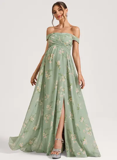 A-Linien-Kleid Carmen Bodenlang Chiffon Umstandskleider mit Falten 