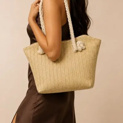 Braided Casual Polyester Evening Bags in Khaki