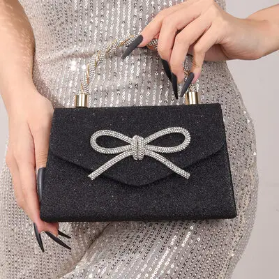 Lazo rhinestone fiesta fiesta de graduación noche poliéster bolsos de noche en negro 