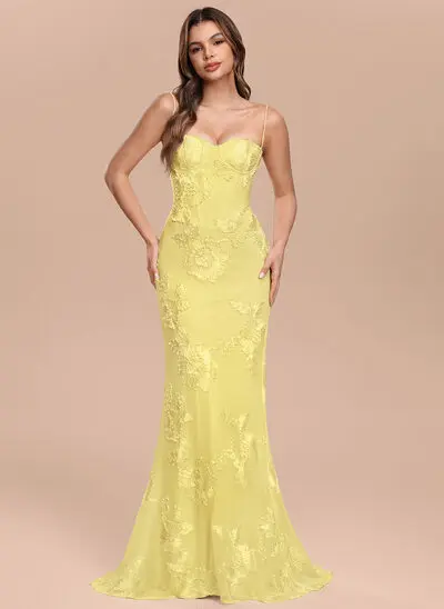 Trumpet/Mermaid Sweetheart Spaghetti Straps 3D Floral Lace Dress