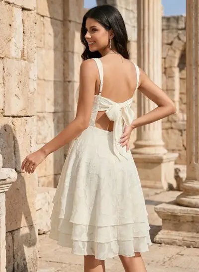 Square Ruched Chiffon Dress