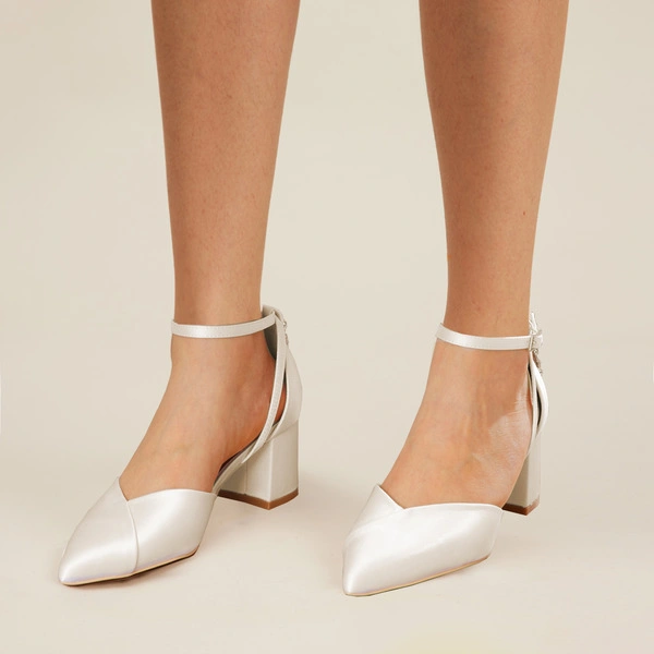 Femmes chaussures de mariage satiné talon bloc bout pointu talons de mariage chaussures de demoiselle d'honneur élégante mariage travail fête prom soirée chaussures 