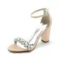 Women's Wedding Shoes Satin Block Heel Open Toe Wedding Sandals Bridal Shoes Rhinestone Elegant Wedding Prom Cocktail Shoes 