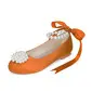 Girl's Flower Girl Shoes Wedding Pearl Ribbon Tie Satin Round Toe Flat Heel Shoes 