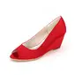 Women's Wedding Shoes Satin Wedge Heel Peep Toe Wedding Heels Bridesmaid Shoes Simple Wedding Shoes 
