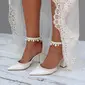 Women's Wedding Shoes Pearl Rhinestone Buckle Wedding Heels Bridal Shoes Boho Elegant Point Toe Wedding Shoes 