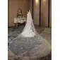 Pearl Floral Cut Edge Single Tier Bridal Cathedral Length 130" Wedding Veils 