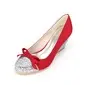 Women's Wedding Shoes Satin Glitter Wedge Heel Round Toe Wedding Heels Bridesmaid Shoes Bowknot Simple Wedding Shoes 