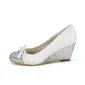 Women's Wedding Shoes Satin Glitter Wedge Heel Round Toe Wedding Heels Bridesmaid Shoes Bowknot Simple Wedding Shoes 