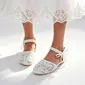Girl's Flower Girl Shoes Wedding Bowknot Pearl Lace Faux Leather Round Toe Flat Heel Shoes 
