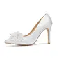 Women's Wedding Shoes Satin High Heel Point Toe Wedding Heels Bridal Shoes Bowknot Rhinestone Elegant Wedding Party Evening Shoes 