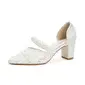 Women's Wedding Shoes Lace Satin Block Heel Point Toe Wedding Heels Bridal Shoes Pearl Elegant Wedding Evening Shoes 