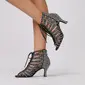 Women's Latin Shoes Lace-up Rhinestone High Heel Satin Solid Color Dance Shoes 