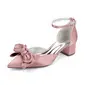 Women's Wedding Shoes Satin Chunky Heel Block Heel Point Toe Wedding Heels Bridesmaid Shoes Bowknot Elegant Wedding Shoes 