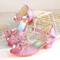Girl's Sandals Princess Shoes Wedding Party Cosplay Peep Toe Junior Bridesmaid Shoes Bowknot Rhinestone Glitter Low Heel Shoes 