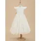 A-line Scoop Tea-Length Lace Lining 100% Cotton Flower Girl Dress With 3D Floral 