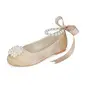 Girl's Flower Girl Shoes Wedding Pearl Ribbon Tie Satin Round Toe Flat Heel Shoes 