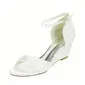 Women's Wedding Shoes Satin Wedge Heel Open Toe Wedding Sandals Bridesmaid Shoes Simple Wedding Evening Cocktail Shoes 