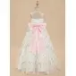 A-line V-Neck Floor-Length Satin Tulle Lace Flower Girl Dress With Bow 