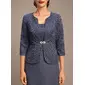 Lace 1/2 Sleeves Formal Mother's Wrap Jacket With Button Rhinestones 